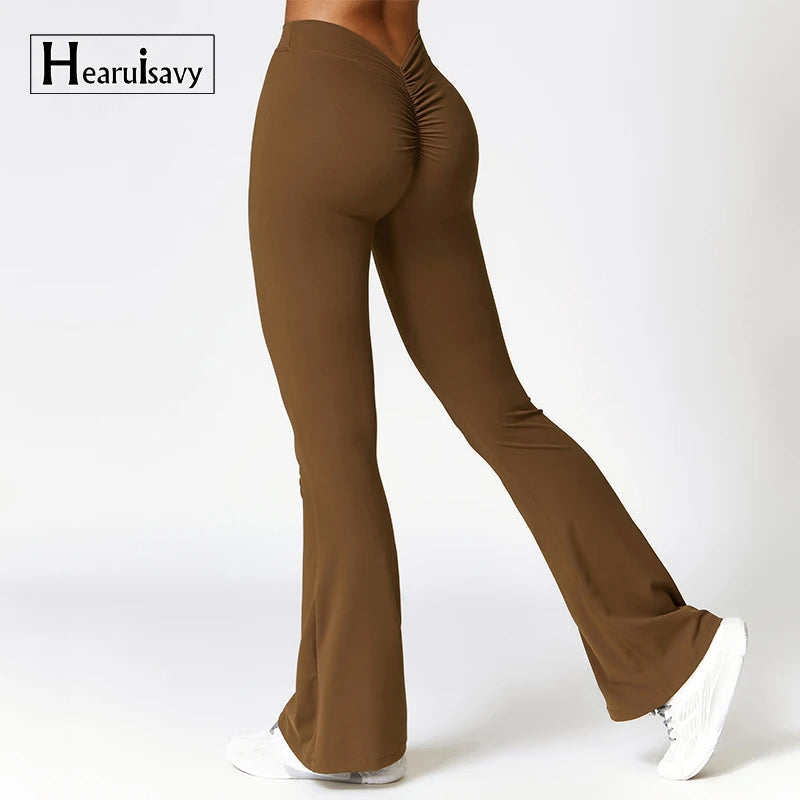 Sexy Sports Leggings Women V Back Scrunch Flares Leggings High Waist Yoga Flares Pants Push Up Gym Leggings Women Yoga Clothes ATFH