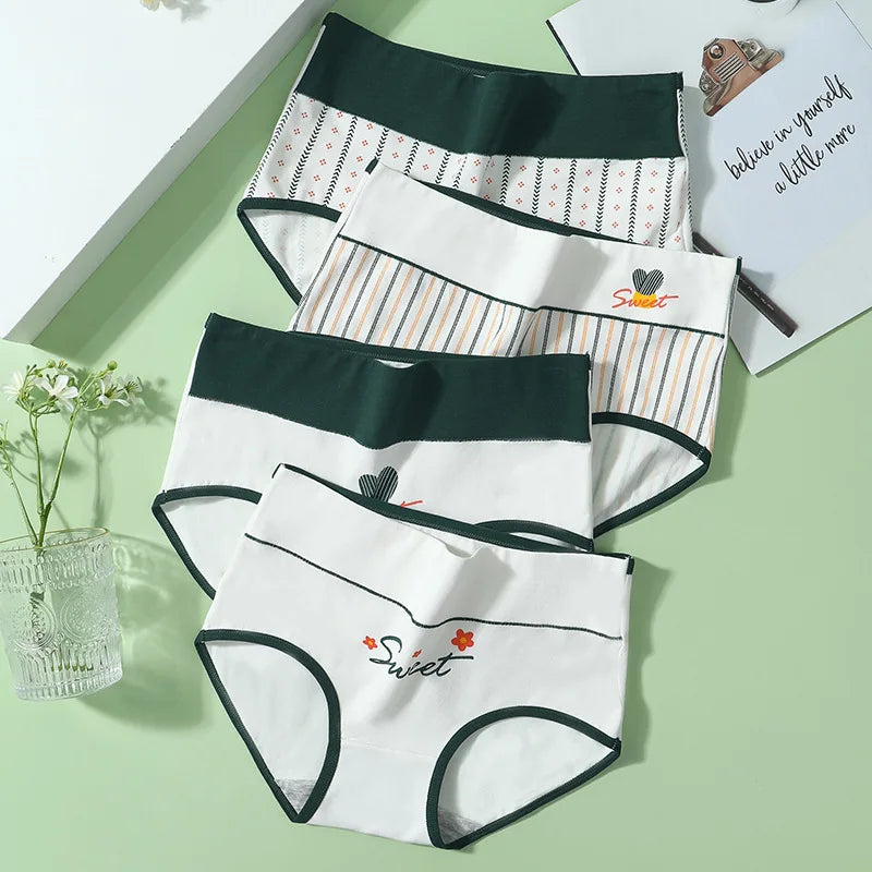 4Pcs Cotton Women Panties High Waist Body Shaper Underwear Print Ladies Briefs Plus Size Sexy Panty Breathable Female Lingerie