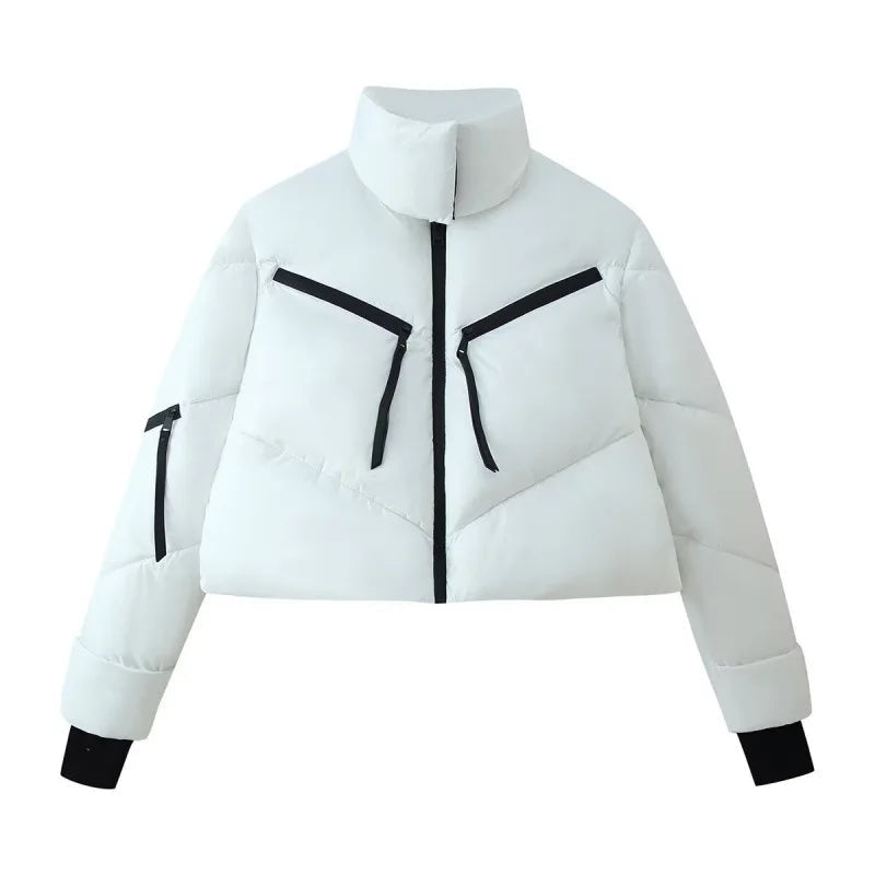 Winter New Women's Clothing Versatile Stand Collar Zipper Decoration Long Sleeve Simple Cotton Jacket Jacket ATFH