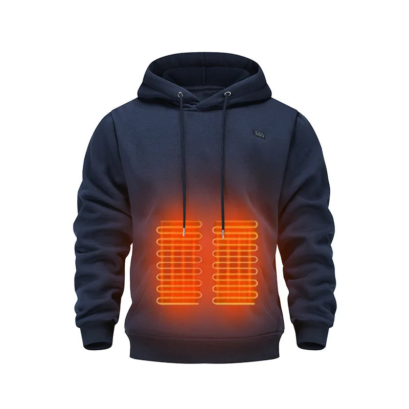 Mens USB Heated Jacket Winter Electric Heating Sweatshirt with Hood Warm Rechargeable Thermal Clothing for Outdoor Sports Skiing - ATFH