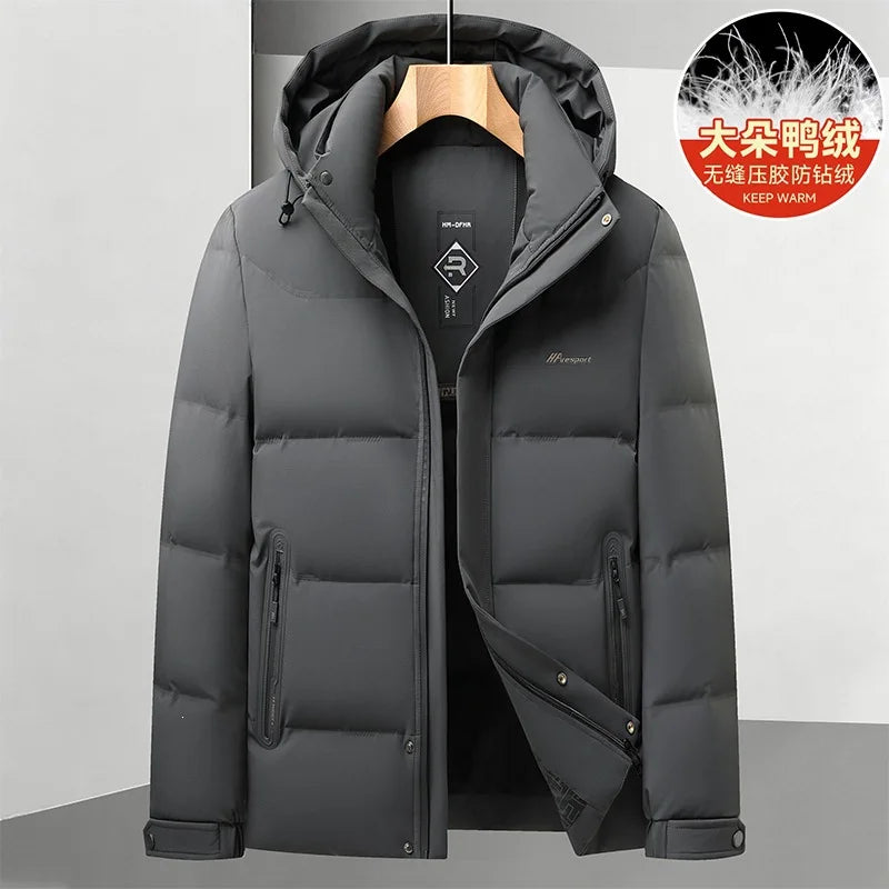 New Arrival Men's Down Jacket Winter Detachable Hat Zipper Version, Youth Business Casual Warm Down Thick Plus Size M-3XL 4XL