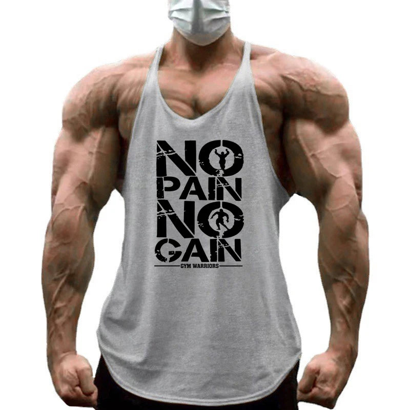 NO PAIN NO GAIN Workout Gym Clothing Bodybuilding Stringer Tank Top Men Cotton Vest Y Back Sleeveless Shirt Sports Singlets