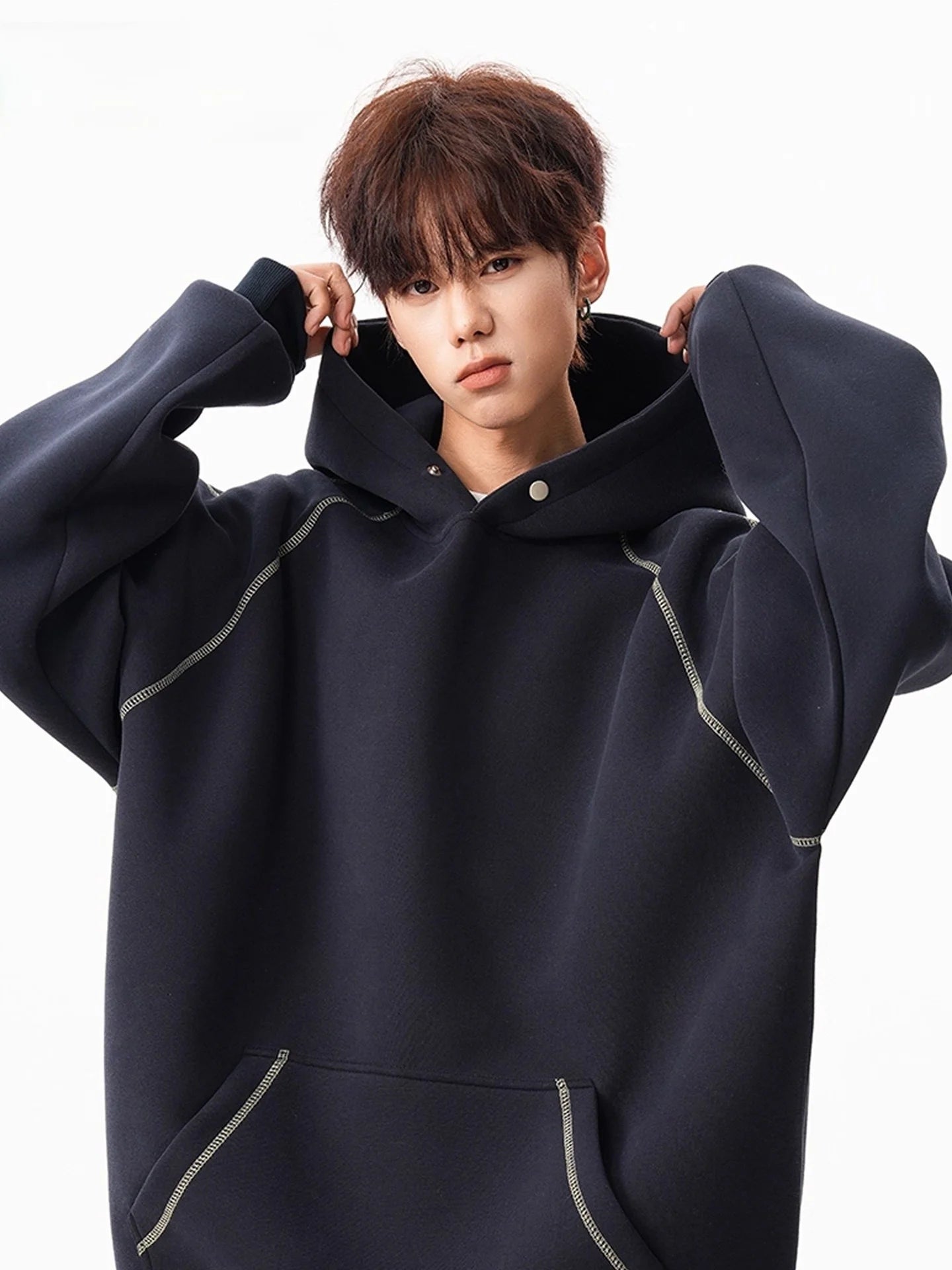 Mens With Hat Hoodies One Piece Cold Weather Lambswool Thermal Layer Thickened Fleece Interior Warm Protection Practical Fashion - ATFH