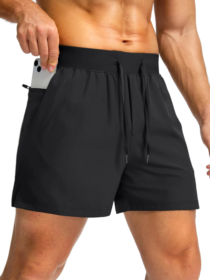 Men's Quick-Dry Athletic Shorts Elastic Waist Drawstring Zip Pocket Split Hem Lightweight Breathable Workout Running Gym Shorts
