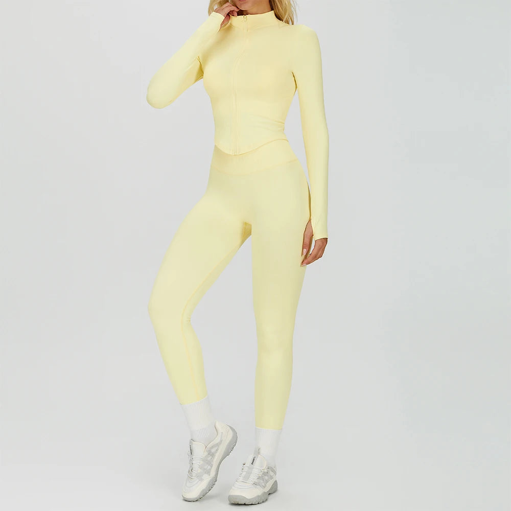 Seamless Yoga Suit 2PCS Sports Set Women Tracksuit Gym Running Workout Clothes Sports Long Sleeve Athletic Wear Yoga Clothing - ATFH