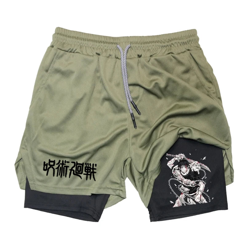 Anime Performance Shorts Toji Printed Men GYM Casual Sports Shorts Workout Running Mesh 2 In 1 Sport  Pants