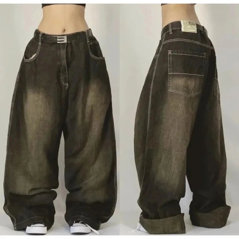 2024 American New Fashion Patch Baggy Casual Jeans For Men And Women Y2K High Street Harajuku High Waist Wide Leg Denim Trousers ATFH