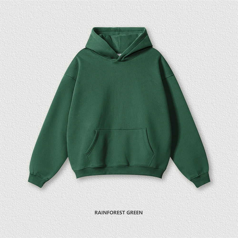 Autumn Winter Men 345gsm Fleece Hoodies Unisex Women Relax Fit Warm Solid Hooded Pullovers Sweatshirts HY0863 - ATFH