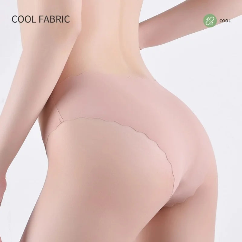 4Pcs/Set Ice Silk Mid-Rise Panties Women's Seamless Briefs Solid No Show Underwear Scalloped Edge Panties Sexy Lingerie XS-XL
