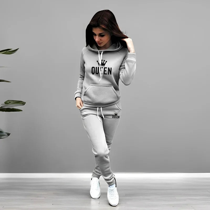 2026 Spring Ladies Two Piece Set Outfits Women's Fashion Casual Printing Hooded Tracksuit Quality Daily Jogging Sport