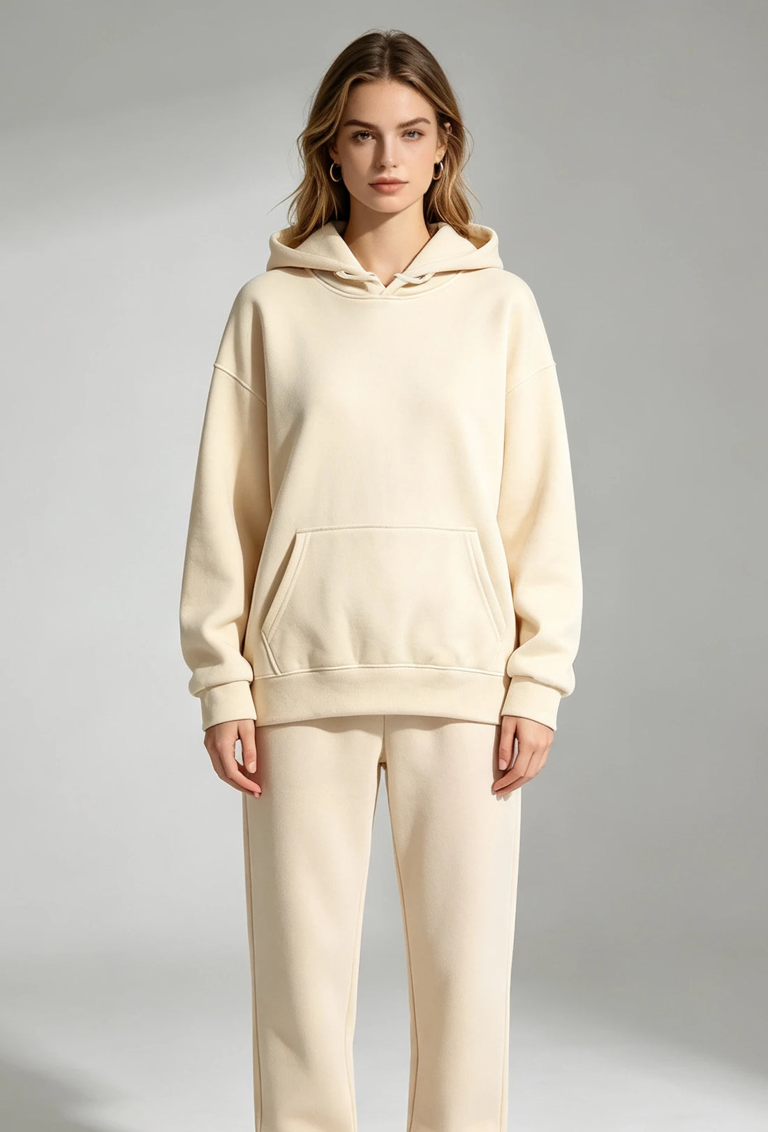 Autumn and Winter Casual Daily Women's Two-Piece Sports Suit Solid Color Hooded Sweat Loose Drawstring Pants Home Clothes