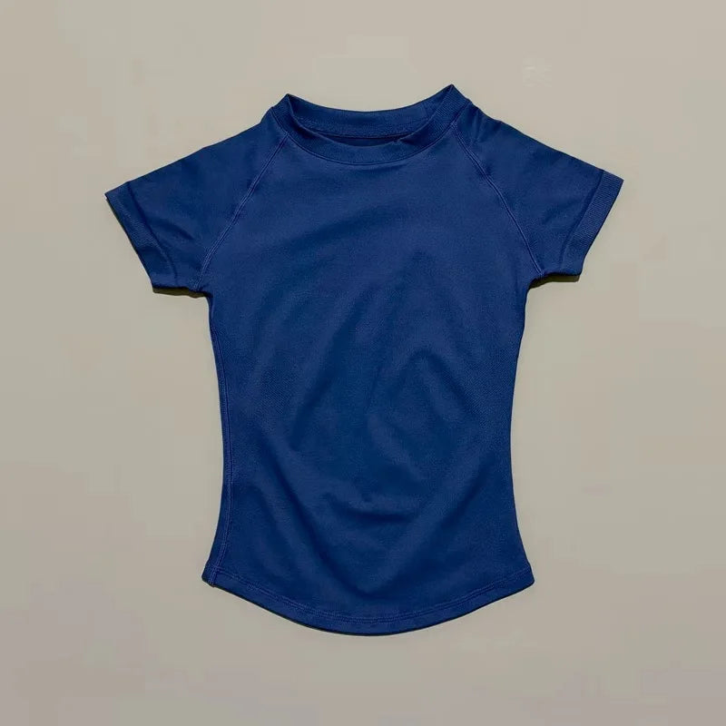 Sport Short Sleeve Top Women Running Sports T Shirt Summer Short Sleeve Round Neck Breathable Stretchy Gym Yoga Fitness Top - ATFH