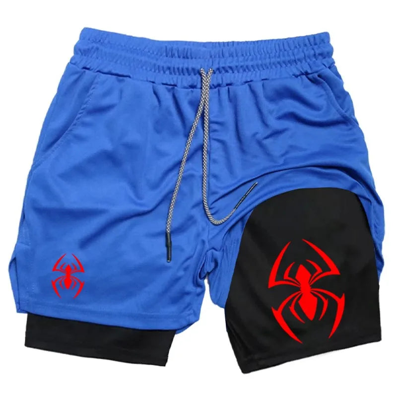 Red Spider Logo 2-in-1 Compression Gym Shorts Men Quick Dry Liner Workout Training Running Sports Athletic Casual wx201