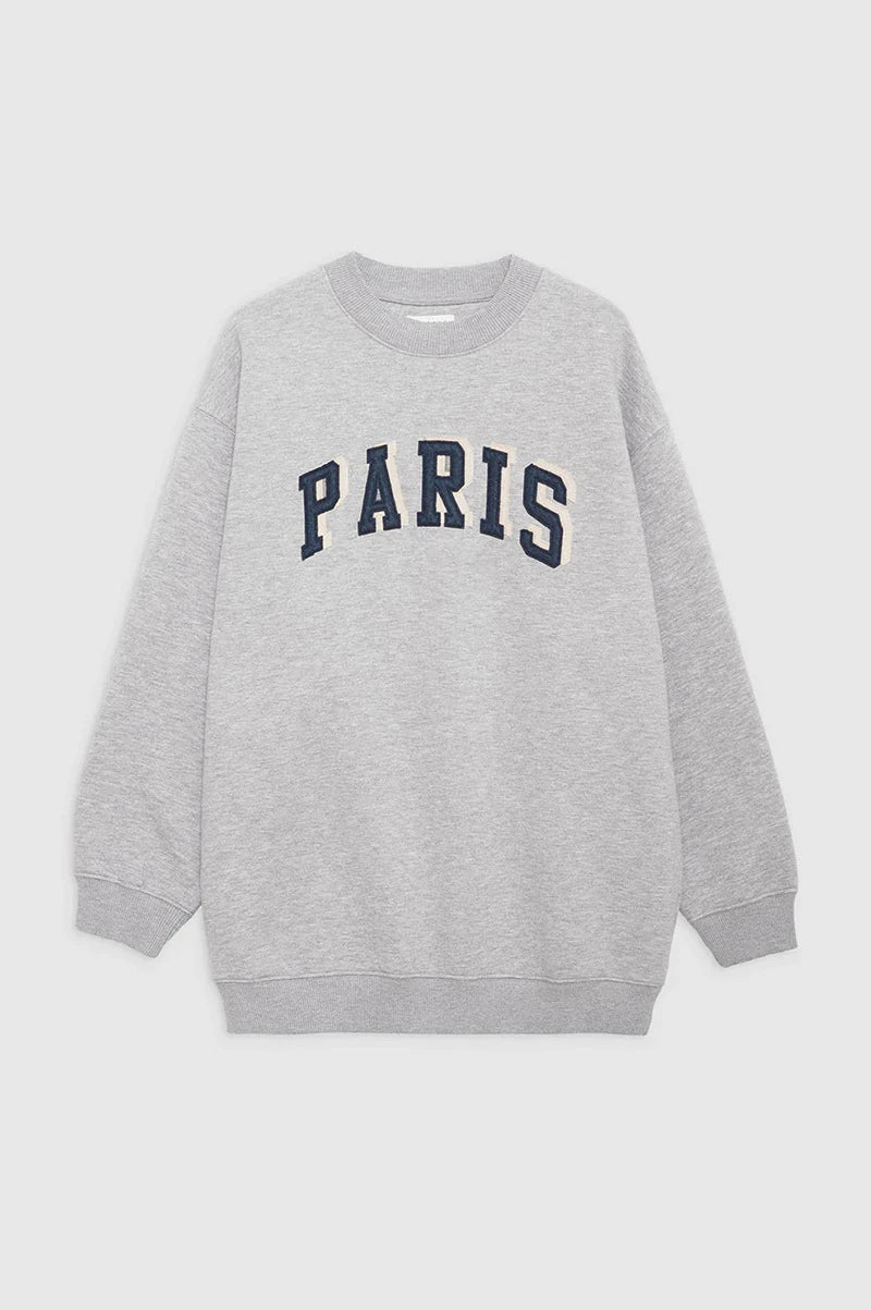 Grey Classic Letter Patch Embroidered Sweatshirt Women Soft Fleece Lining Crew Neck Long Sleeve Sweatshirts Female Autumn Winter - ATFH