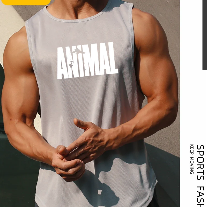 Men's Quick Drying Sleeveless shirt animal Bodybuilding Workout Tank Tops Muscle Fitness Shirts Male Gym Stringer Vest