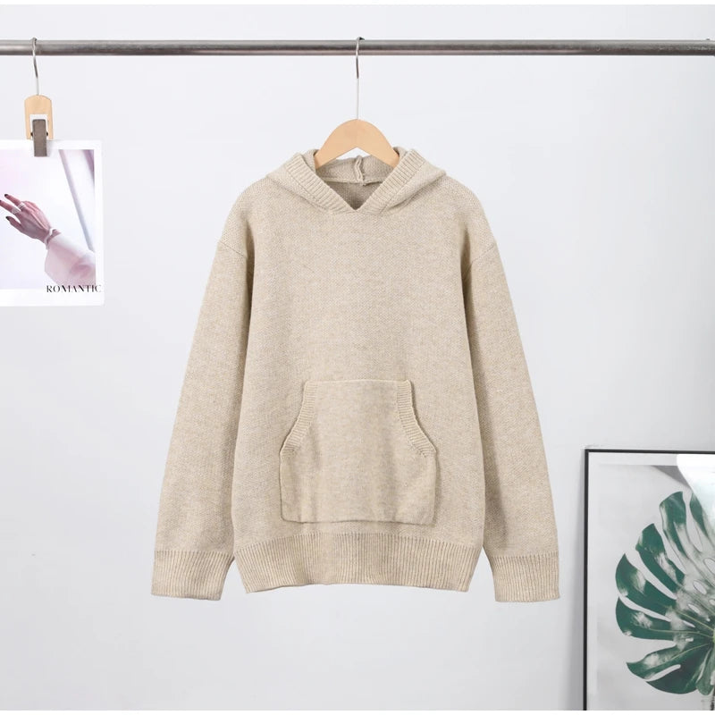 Casual Knitted Women's Sweater Hooded Solid Loose Big Pocket Thicken Lady Sweaters 2026 Spring Fashion Female Street Outwear - ATFH