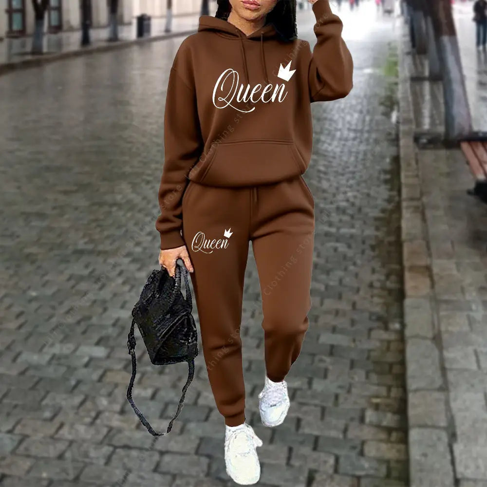 Queen Letter Graphic Print Women's Sets Hoodies Pants 2pcs Suit Autumn Winter Sports Jogging High quality Aesthetic Tracksuit