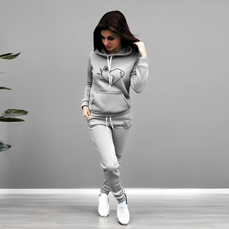 Fashion Casual Printing Hooded Tracksuit 2026 Spring Women's Quality Daily Jogging Sport Two Piece Set Ladies Outfits