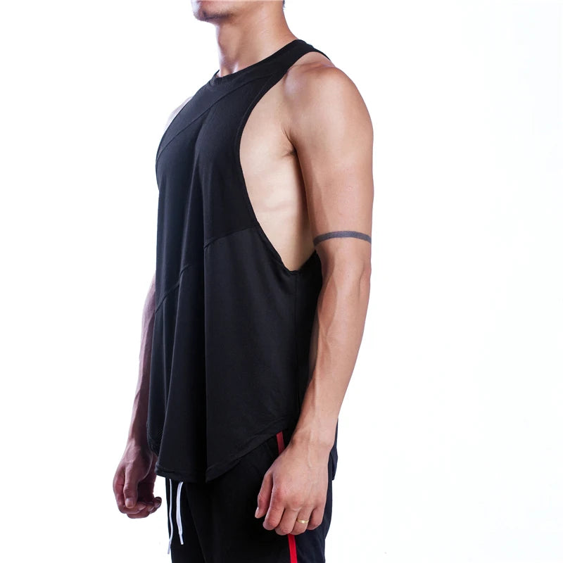 White Sporty Tank Tops Men Gym Fitness Workout Sleeveless Male Stringer Singlets Summer Casual Solid Color Loose Undershirt