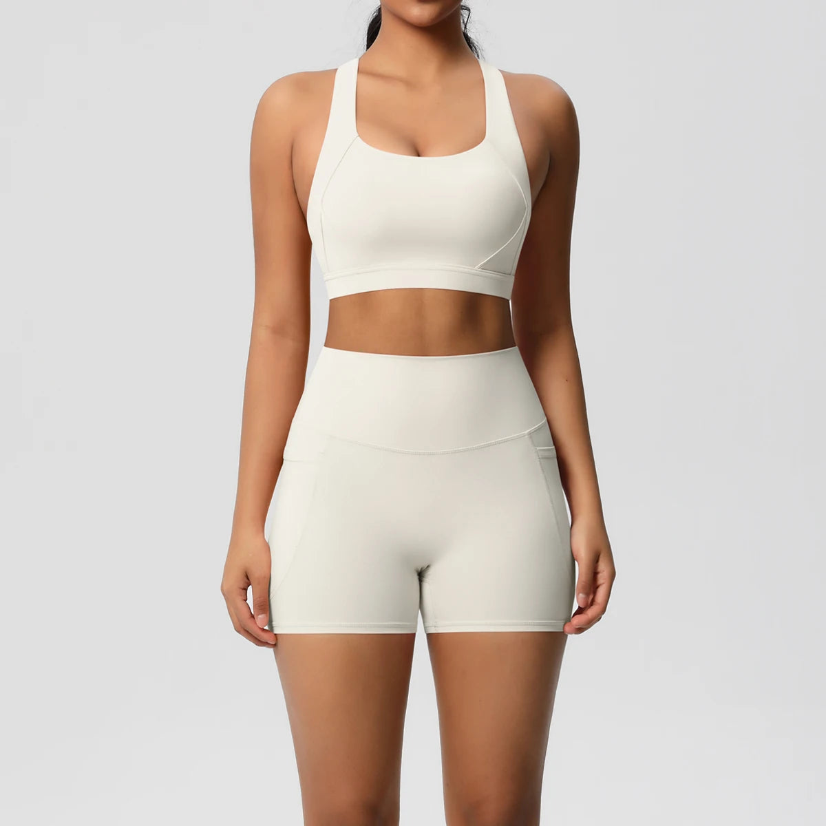 2PCS Sportswear With Pocketed Yoga Set Gym Clothes Yoga Suits For Women Tracksuits Sports Shorts Crossover Bra Gym Leggings - ATFH