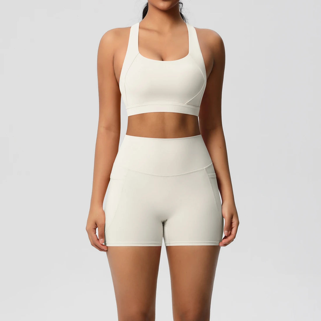 2PCS Sportswear With Pocketed Yoga Set Gym Clothes Yoga Suits For Women Tracksuits Sports Shorts Crossover Bra Gym Leggings - ATFH