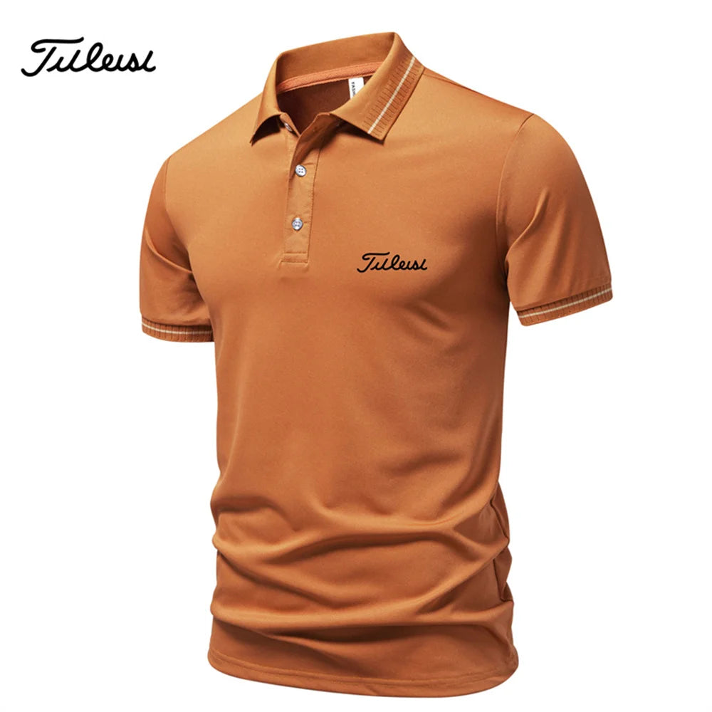 2026 new men's casual and fashionable solid color short sleeved polo shirt, comfortable and versatile summer T-shirt