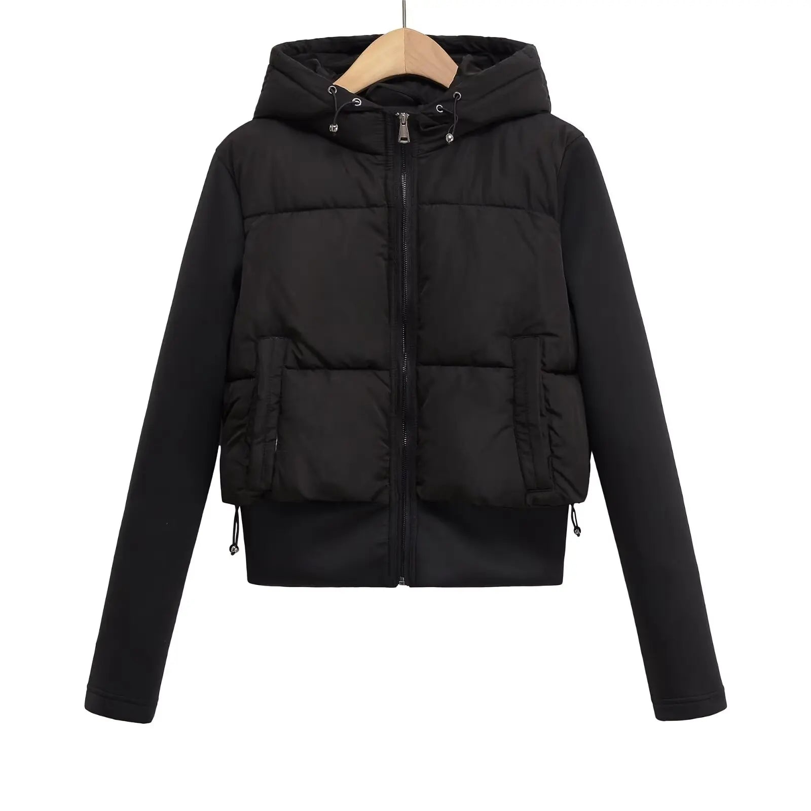 2025 WOMAN  Autumn New Fashion Short Stitching Hooded cotton-padded jacket Chic Zipper Joker Coat Outerwear Mujer