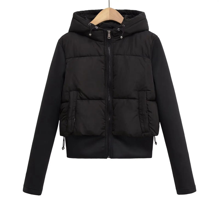 2025 WOMAN  Autumn New Fashion Short Stitching Hooded cotton-padded jacket Chic Zipper Joker Coat Outerwear Mujer