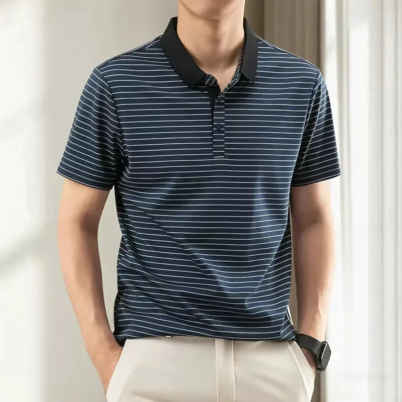 New Summer Classic Stylish Breathable Striped Short Sleeve Polo Shirt Men's Business Casual Sports High Quality T-Shirt