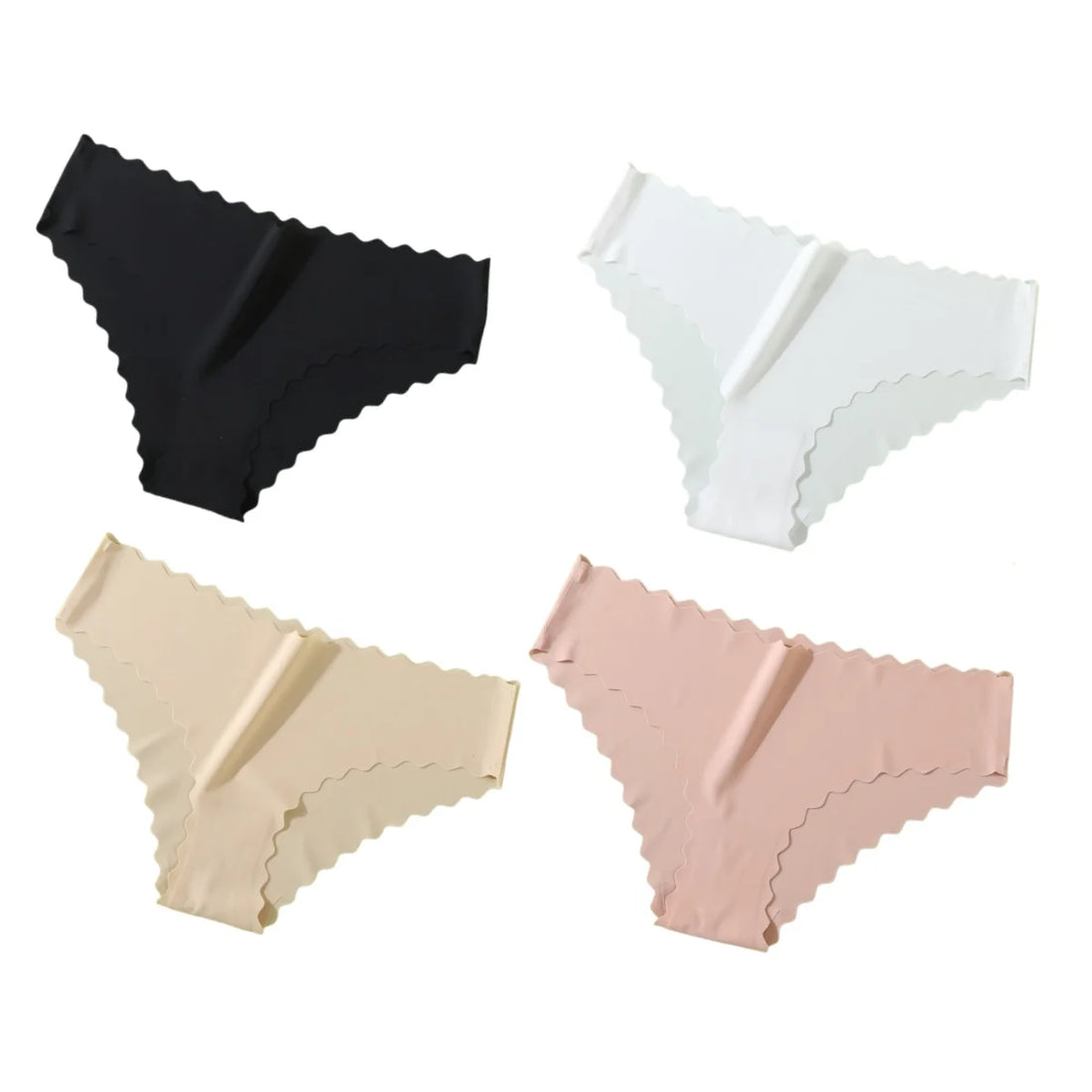4Pcs/Set Ice Silk Mid-Rise Panties Women's Seamless Briefs Solid No Show Underwear Scalloped Edge Panties Sexy Lingerie XS-XL
