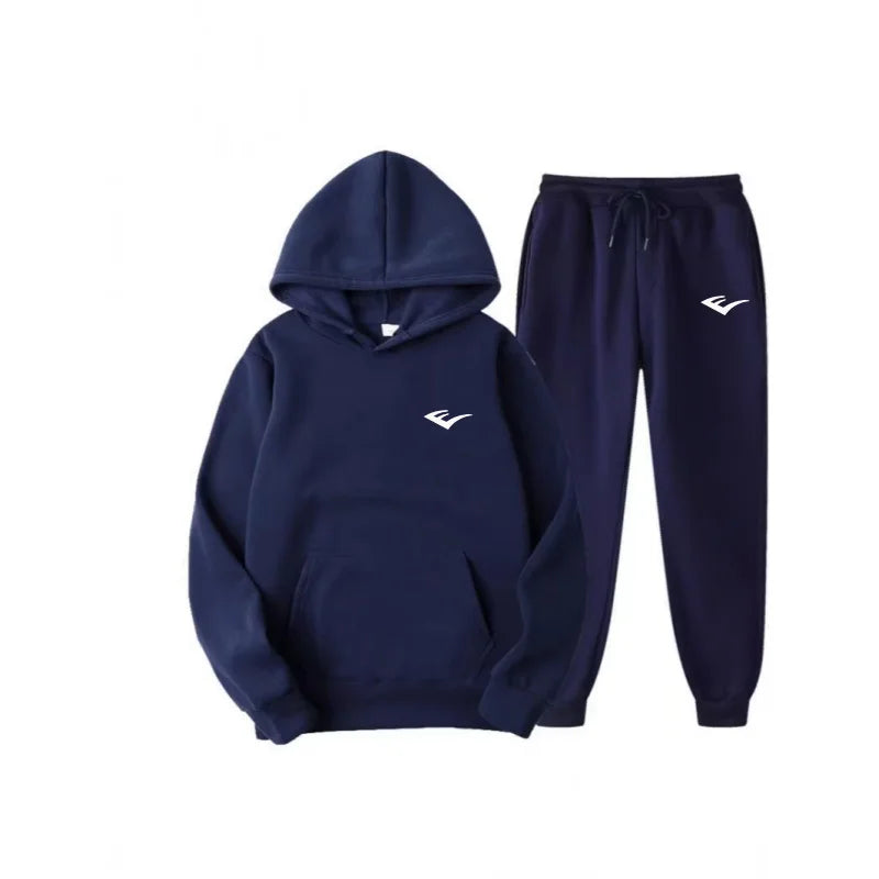 Men's sports and casual hooded shirt and pants set, featuring printed patterns, unisex, suitable for outdoor activities - ATFH