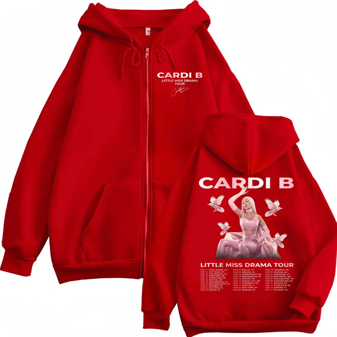 Rapper Cardi B Little Miss Drama Tour 2026 Zipper Hoodie Fashion Aesthetic Zip Up Sweatshirts Men Women Casual Loose Pullovers