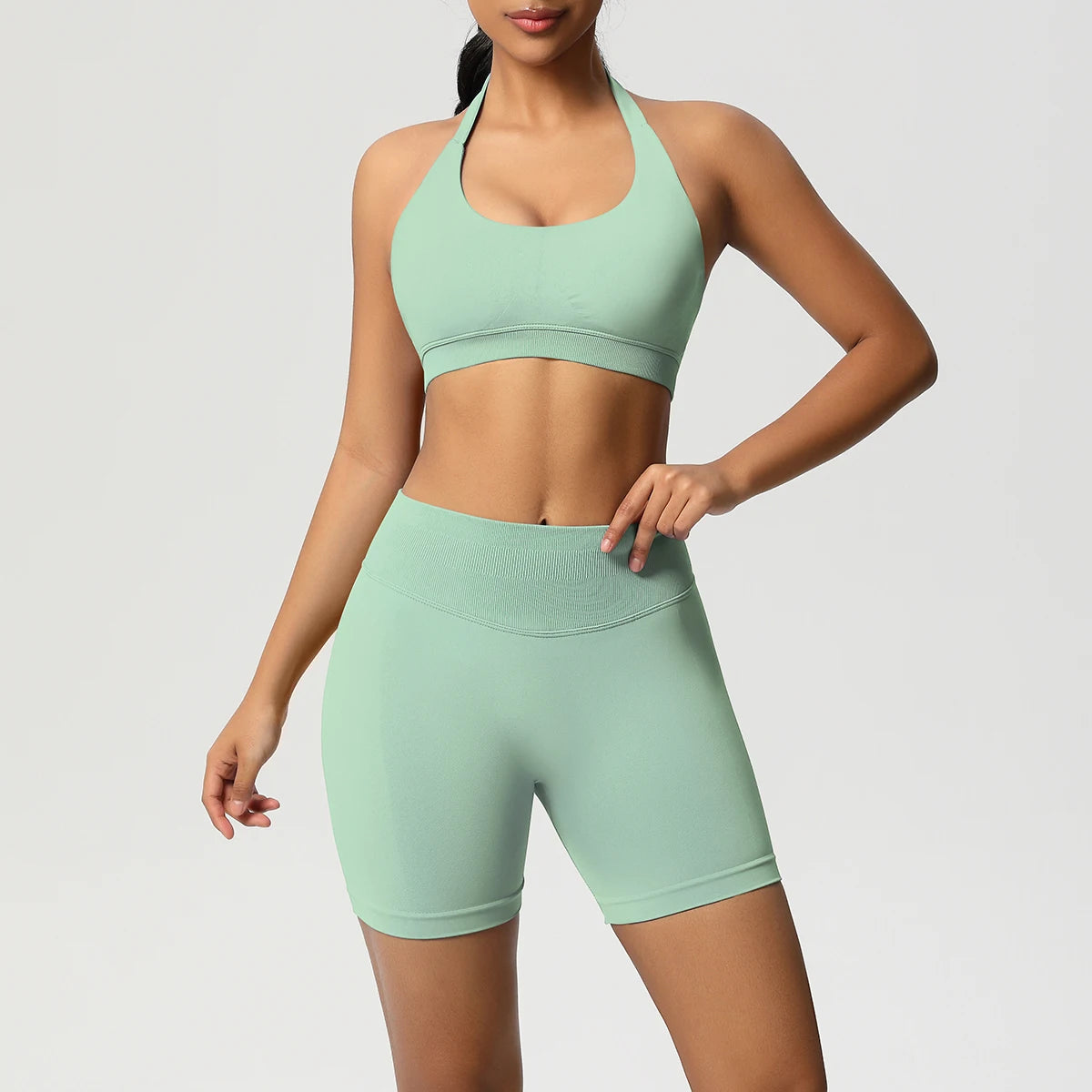 2PCS Sportswear Woman Sports Yoga Set Gym Clothes Yoga Suits For Women Tracksuits Sports Shorts Crossover Bra Gym Leggings - ATFH