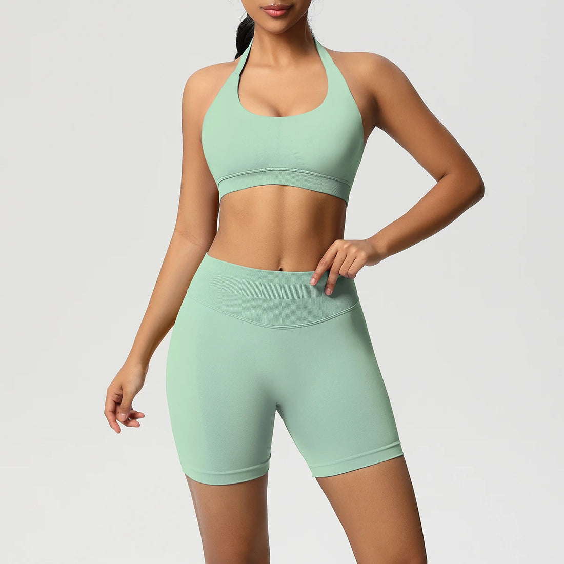 2PCS Sportswear Woman Sports Yoga Set Gym Clothes Yoga Suits For Women Tracksuits Sports Shorts Crossover Bra Gym Leggings - ATFH