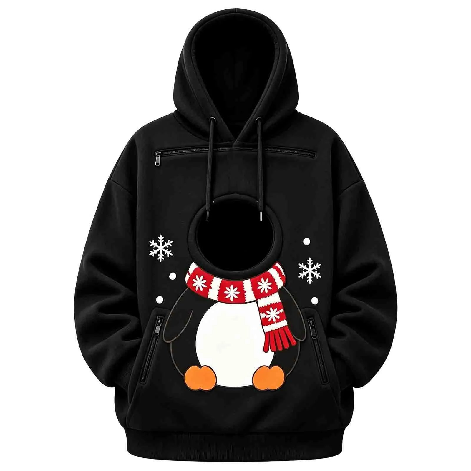 Kangaroo Dog Pet Holder Carrier Hoodie Men Women Matching Christmas Hoodie Funny And Cute Pattern Pet Pocket Hooded Sweatshirt