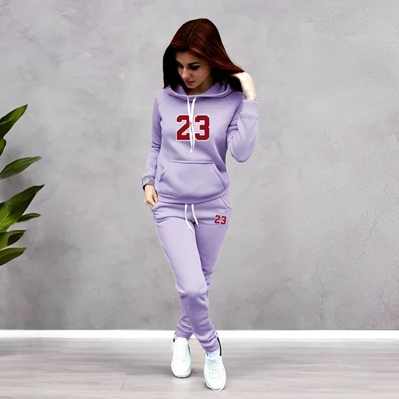 Autumn Winter Daily Casual Sporty Fashion Jogging Set 2026 Hot Sale Women's Tracksuit Solid Color Hoodies Sweatpants 2 Piece Set