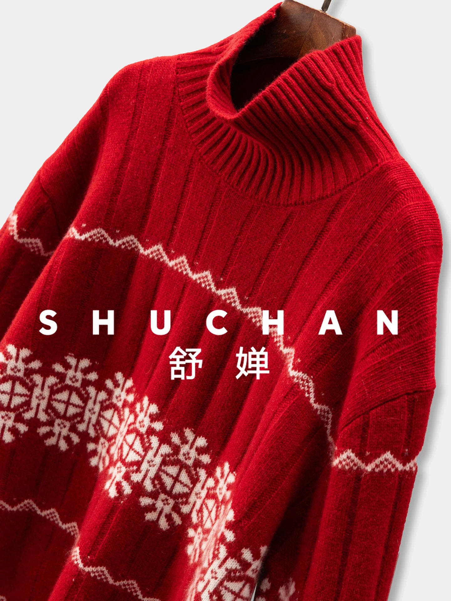 Christmas Knit Pullover Warm Luxury Is Red100 Cashmere Fair Island Jacquard Turtleneck Sweater Women's 500g 18J1 - ATFH