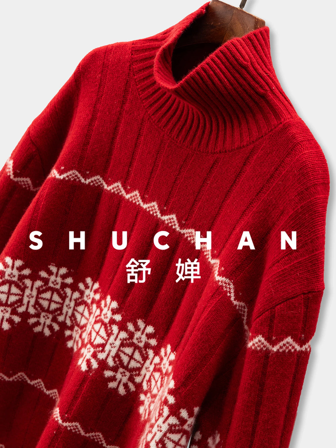 Christmas Knit Pullover Warm Luxury Is Red100 Cashmere Fair Island Jacquard Turtleneck Sweater Women's 500g 18J1 - ATFH