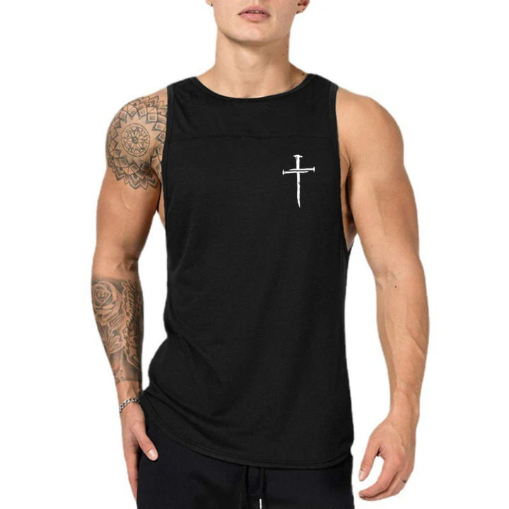 Personalized Cross Print Gym Bodybuilding Sleeveless Stringer Tank Tops Cotton Breathable Cool Mens Fitness Casual Loose Shirts