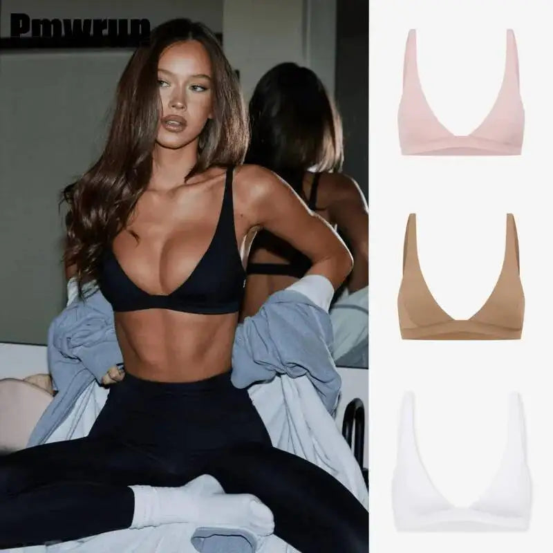 PMWRUN Womens Deep V Yoga Set Sports Bra With High Waisted Leggings/Shorts Soft Stretchy For Gym Yoga Pilates Dance Workout Wear - ATFH