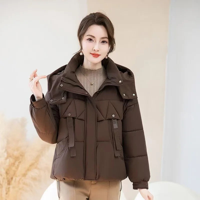 Fashion Winter Parka Short Women Cotton Padded Jackets 2025 New Casual Thick Warm Hooded Coat Zippers Loose Female Outwear