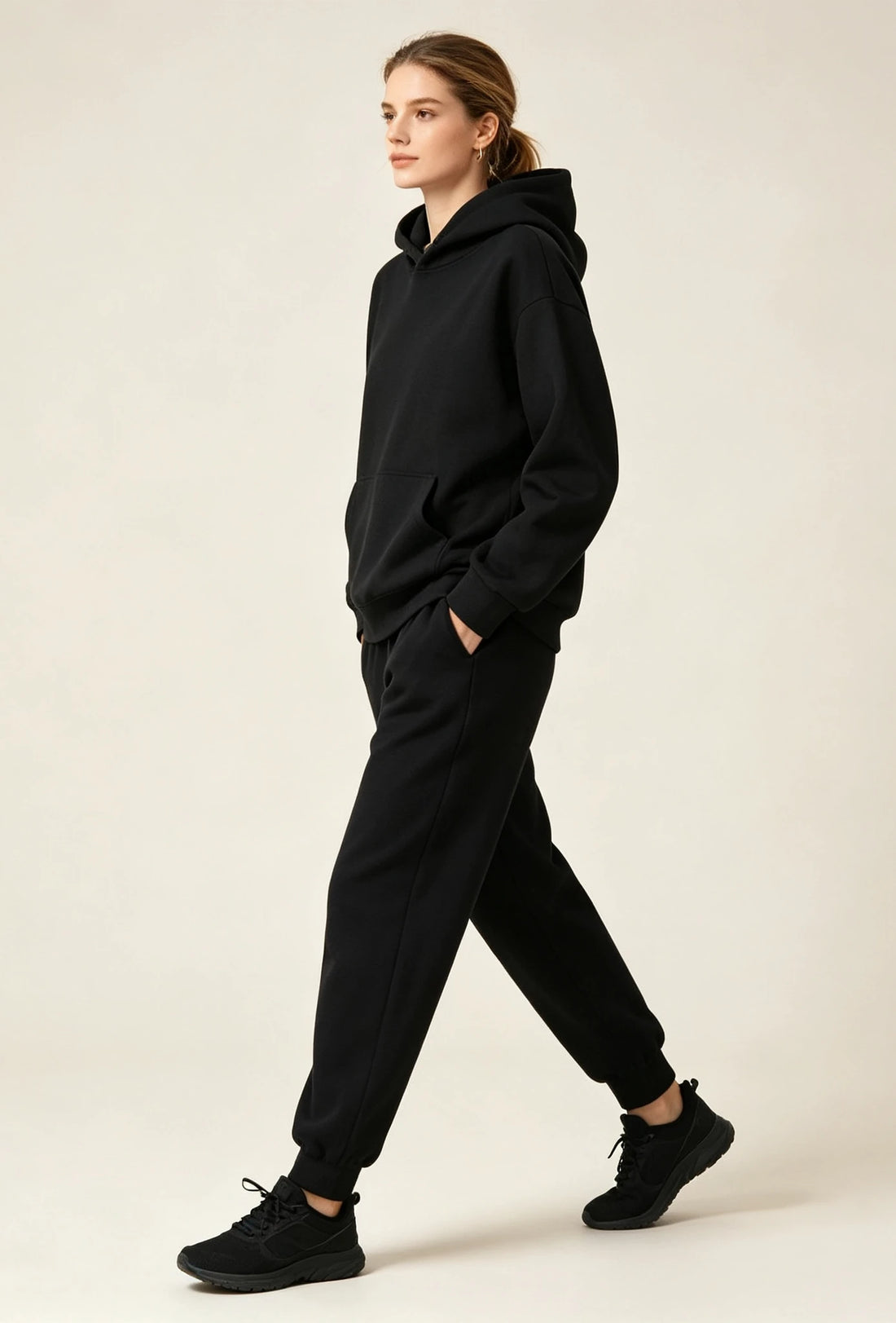 Autumn and Winter Casual Sports Hoodie Set Solid Color Women's Fashion Loose Hoodie Women's Pullover Pants Set