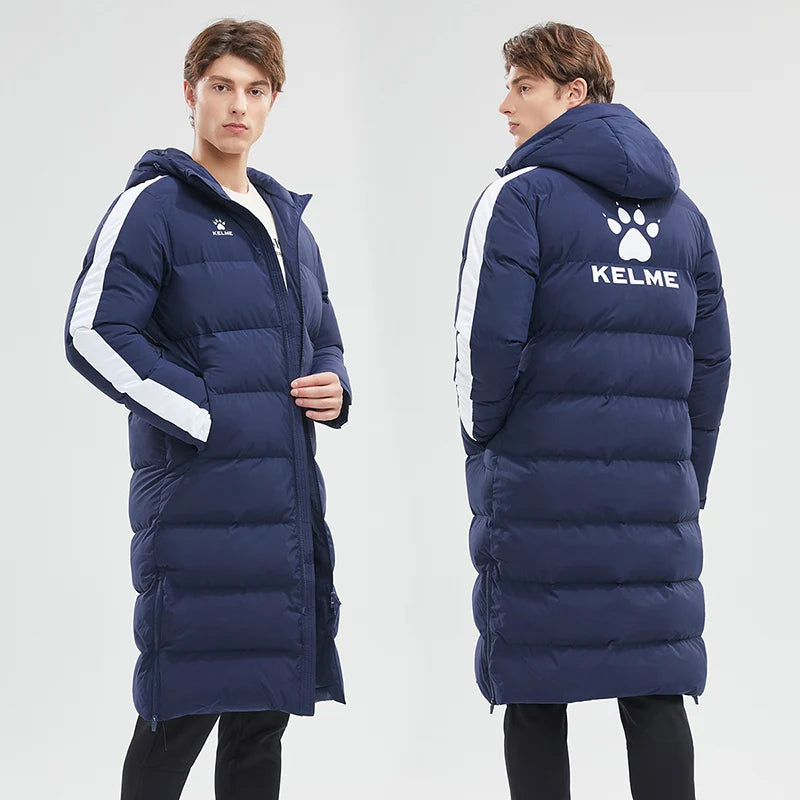 KELME Men Winter Jacket Long Solid Sports Training Coat Male Overcoat Outrwear Warm Cotton Padded Winter Coat Women 8261MF1014