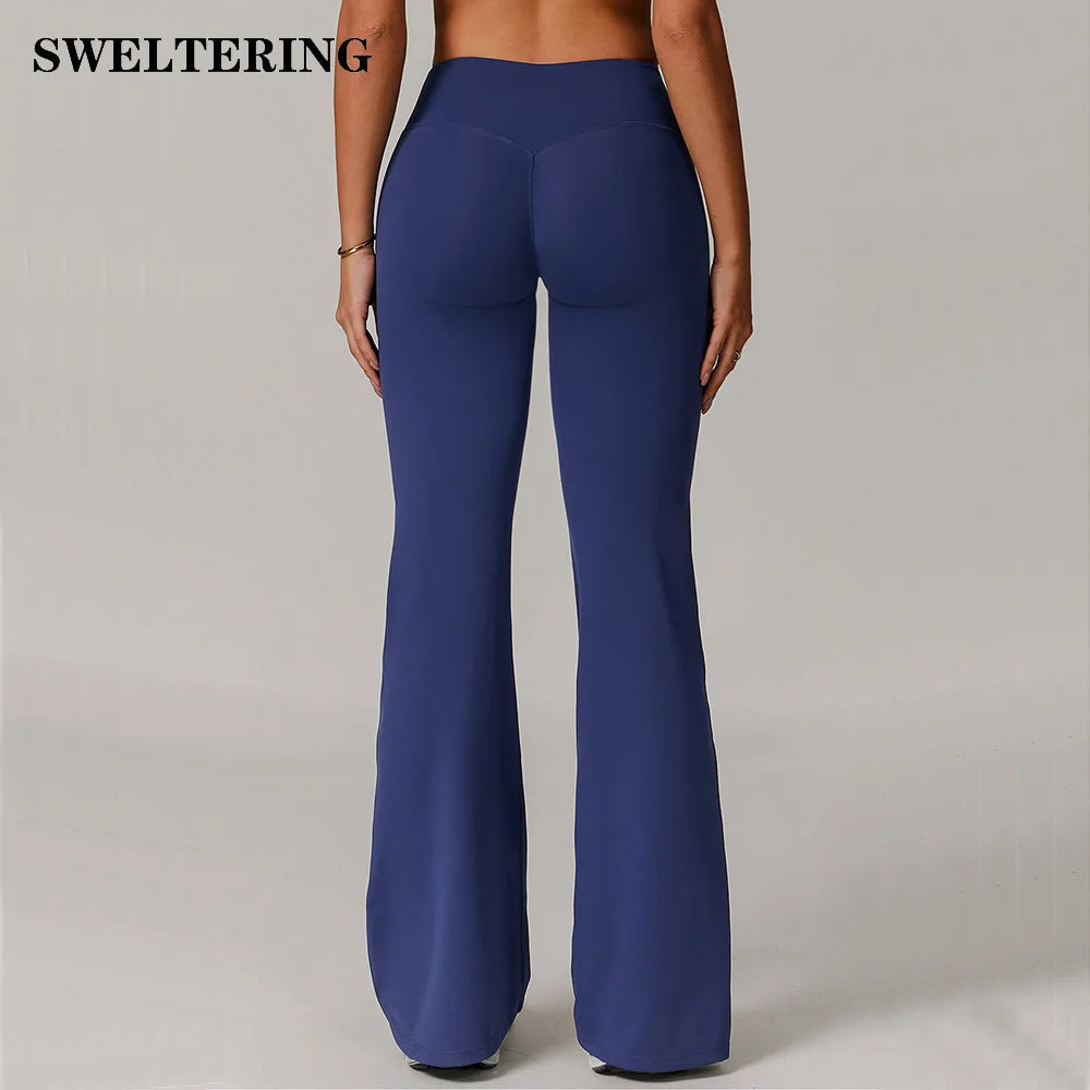 High Waist Wide Leg Pants Leggings Women Tights Fitness Bell-bottoms Yoga Elastic Leggings Push Up Gym Workout Flared Pants ATFH