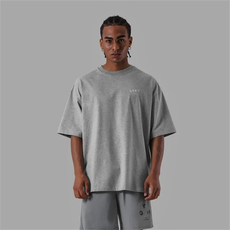 ONE POINT LYFT Print Big T Shirt Men Running Sport Gym Fitness Training Oversized 100% Cotton T-shirt Mens Bodybuilding Tee Tops ATFH