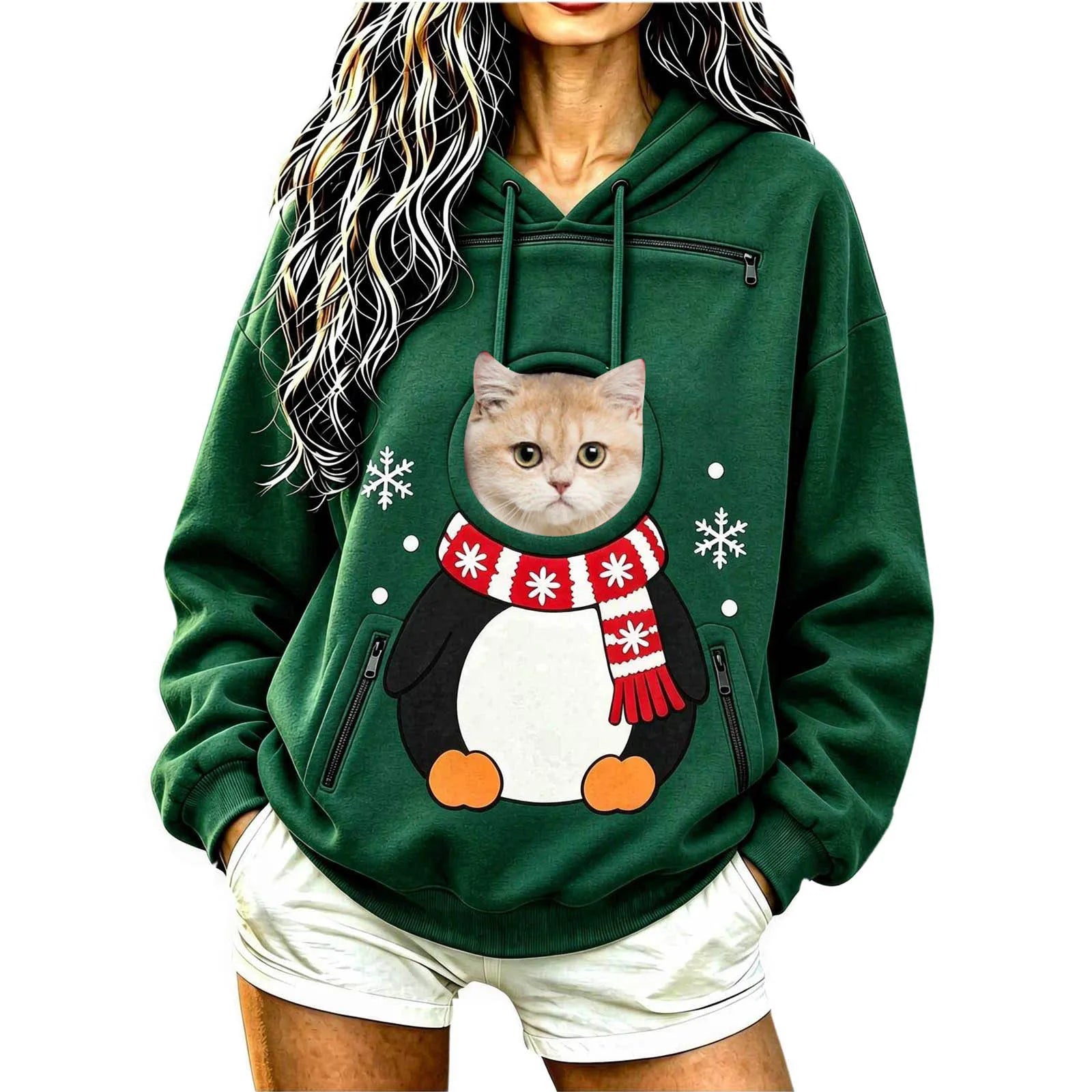 Kangaroo Dog Pet Holder Carrier Hoodie Men Women Matching Christmas Hoodie Funny And Cute Pattern Pet Pocket Hooded Sweatshirt