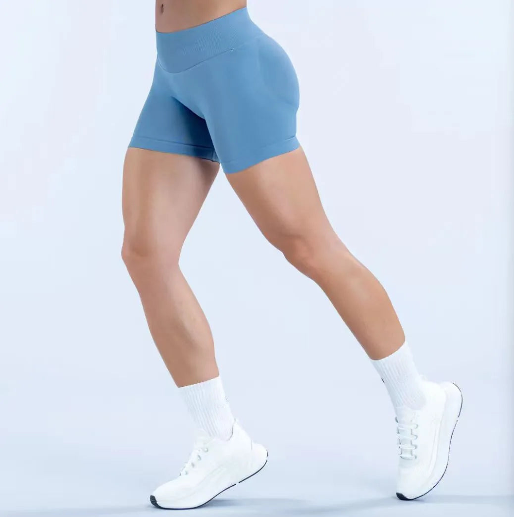 Denyf 4.5" GYM Shorts Low Ribbed Band Yoga Shorts Seamless Scrunch Bum Workout Gym Shorts Booty High Stretch Running Shorts