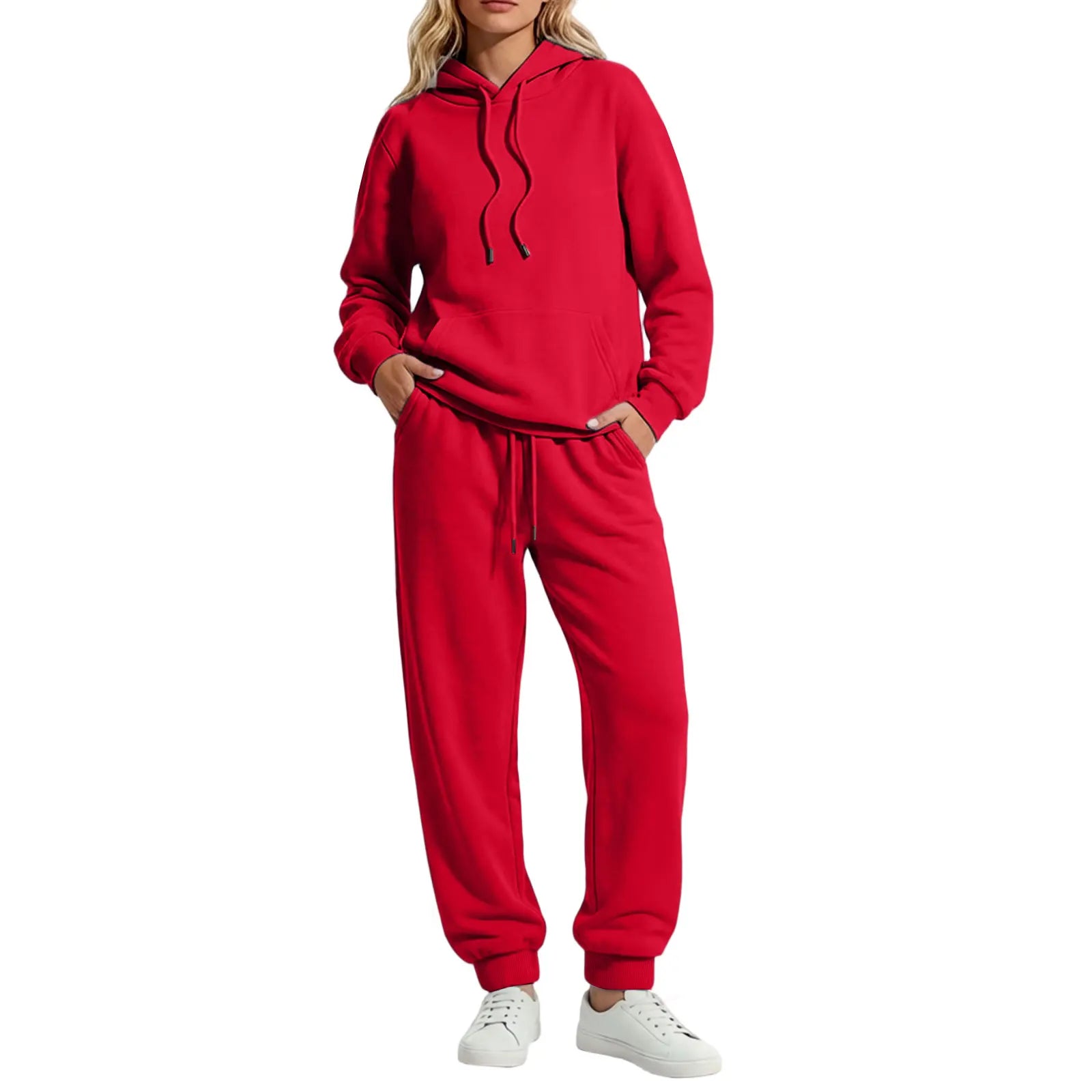 Autumn Winter Women Casual Hooded Tracksuit Long Sleeve Sweatshirt Matching Elastic Cuff Jogger Pants Soft Sport Female Clothes