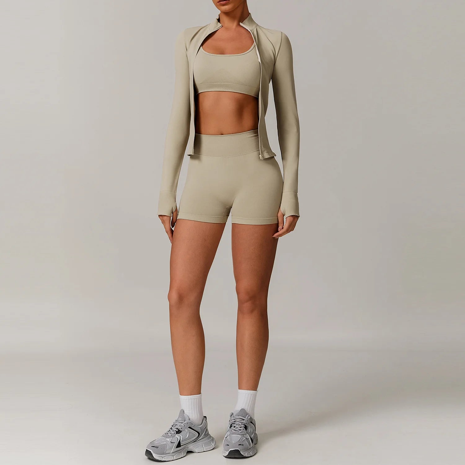 Yoga Set 2/3PCS Gym Clothes Sportswear Yoga Suits For Women Long Sleeve Crop Top Fitness Set Tracksuits Sports Bra Gym Leggings - ATFH
