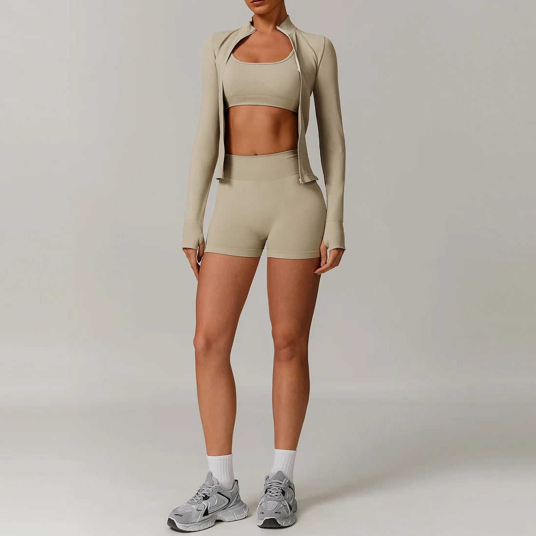 Yoga Set 2/3PCS Gym Clothes Sportswear Yoga Suits For Women Long Sleeve Crop Top Fitness Set Tracksuits Sports Bra Gym Leggings - ATFH
